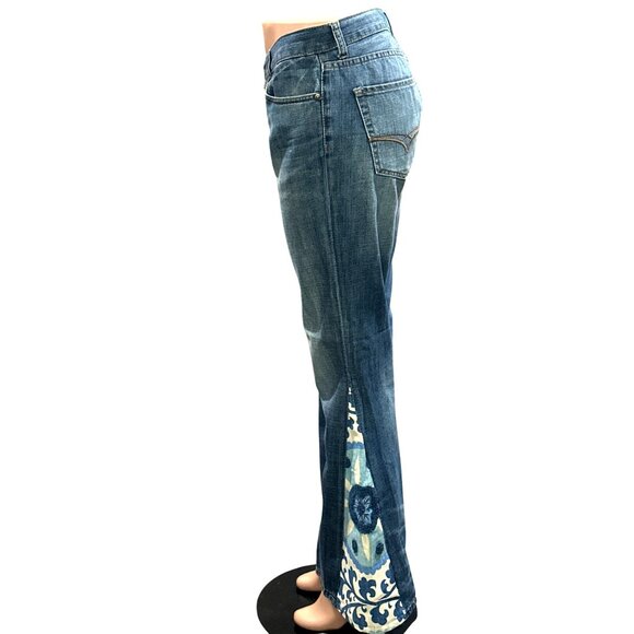Seven7 Vintage Flared Jeans Floral Paisley Bell Bottom Design Leg Inserts Sz 32 - Picture 2 of 16